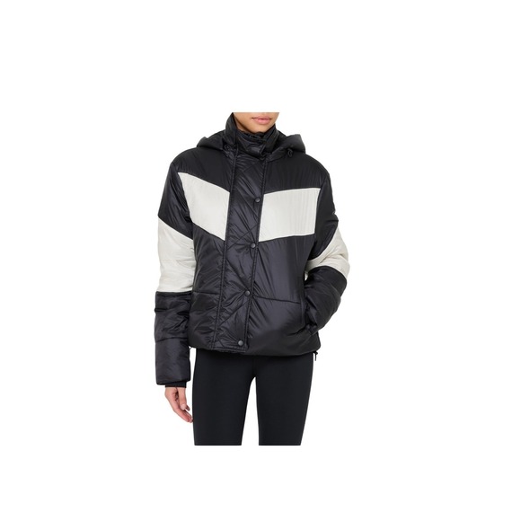 Spiritual Gangster Jackets & Blazers - Spiritual Gangster Aero Puffer Jacket Hooded Colorblock Black White L MSRP $248